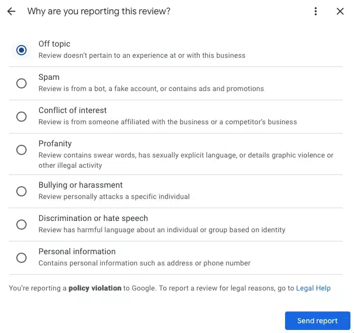 how to report a google review