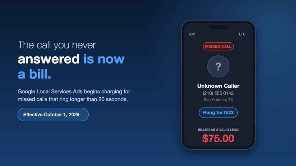 Google Will Charge You for Missed Local Services Ads Calls 1 Local Services Ads missed calls being billed as a valid lead on a phone screen after ringing 23 seconds