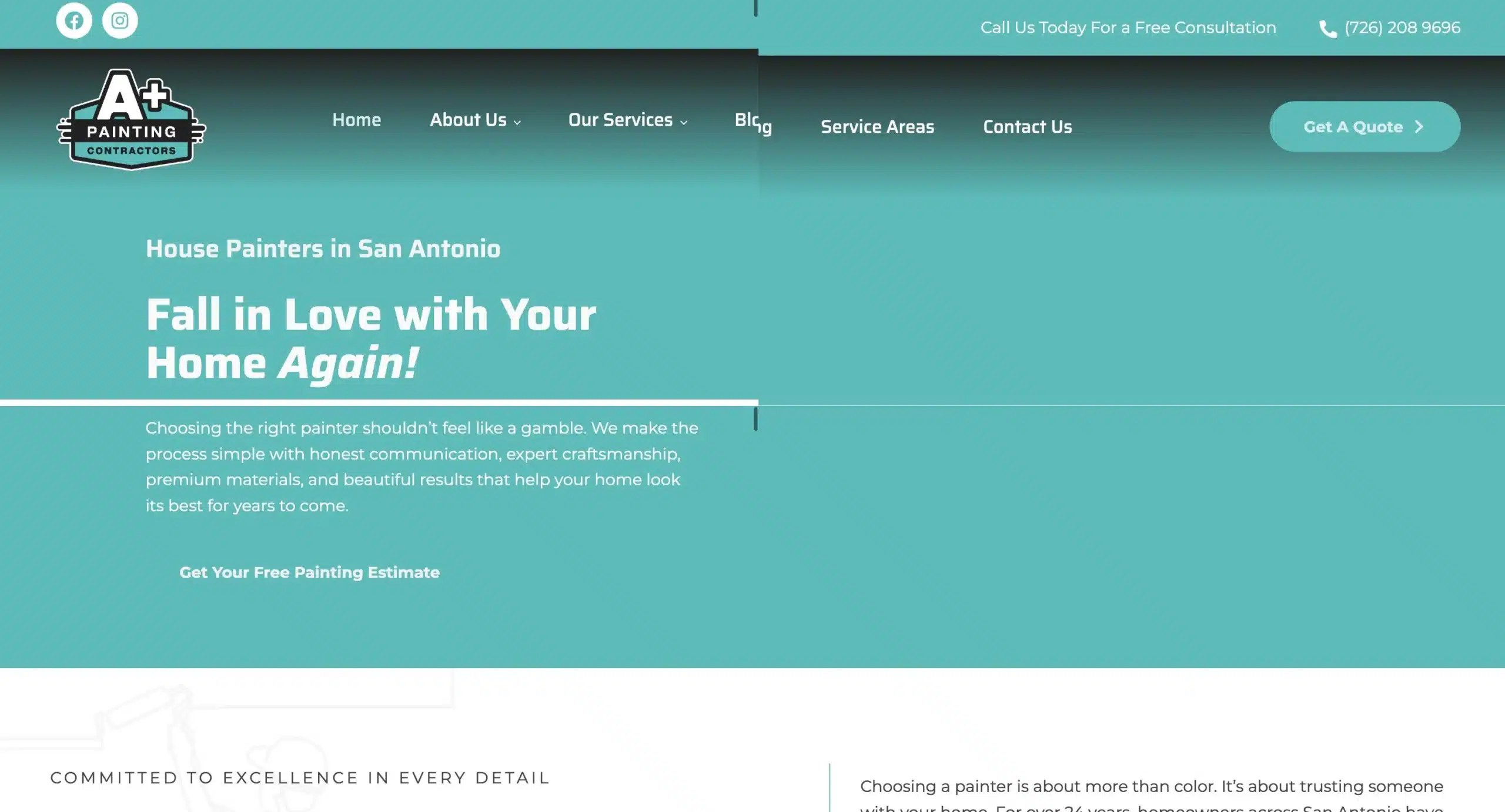 A Plus Painting Contractor San Antonio homepage rebuilt by the FOG Digital Marketing team