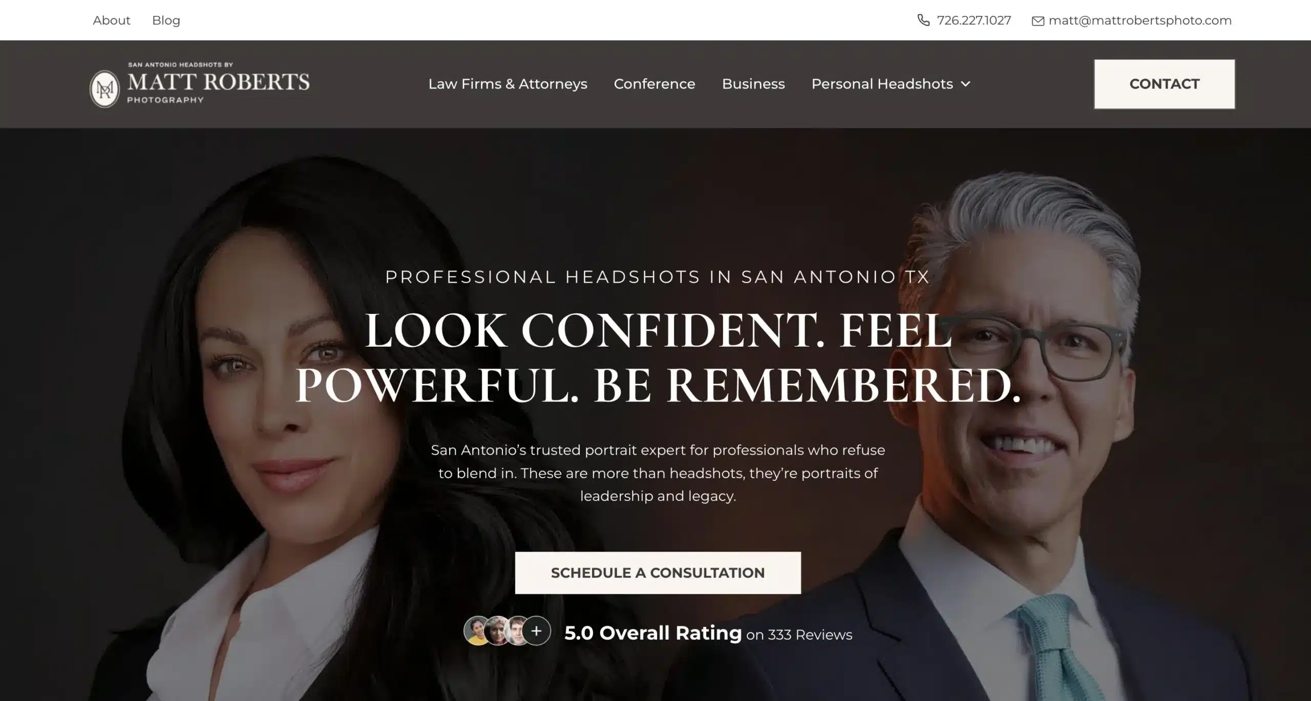 Matt Roberts Photography San Antonio headshot website homepage after the FOG Digital Marketing redesign