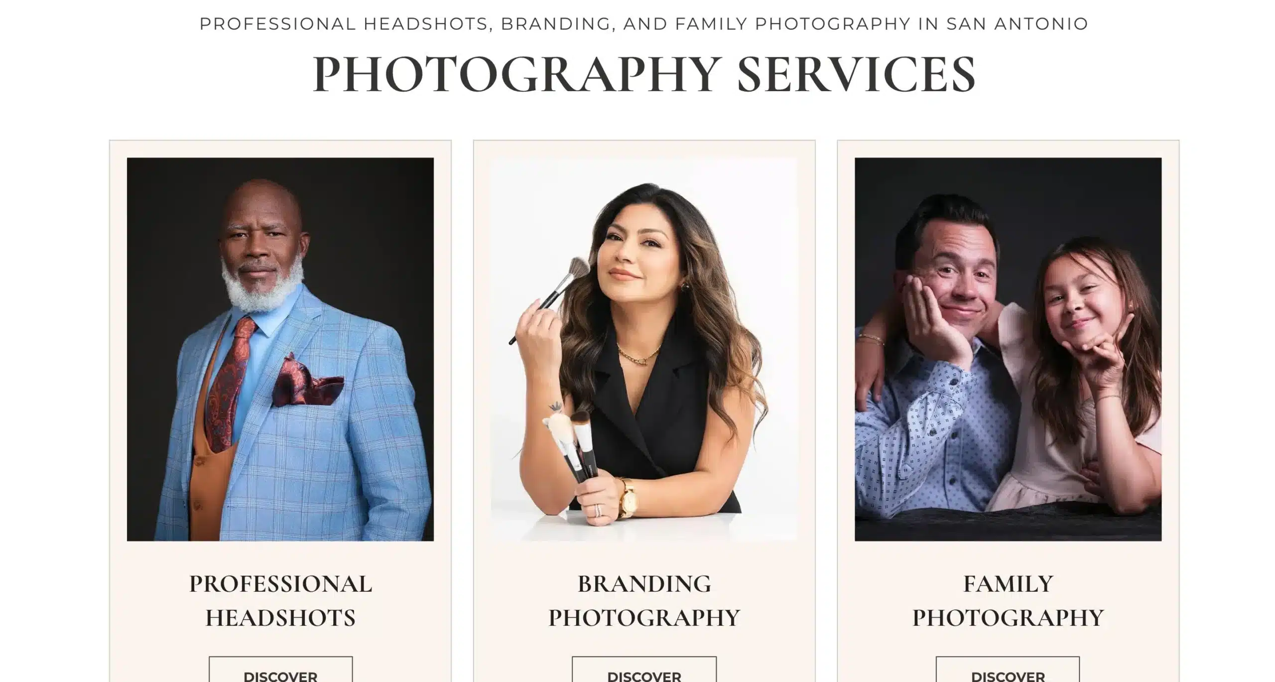 The photography services grid on the redesigned Matt Roberts Photography website