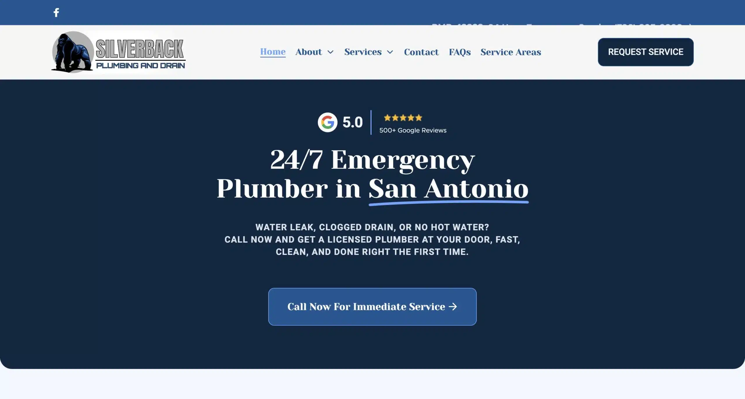 Silverback Plumbing and Drain website built by FOG Digital Marketing as part of its plumber SEO program in San Antonio