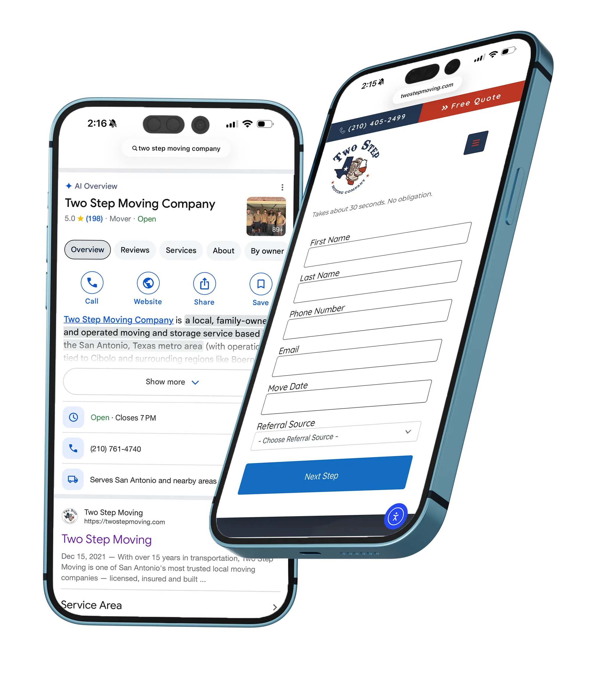 Two Step Moving website built by FOG Digital Marketing