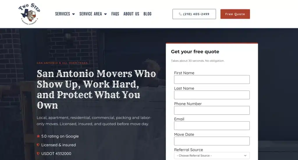 Two Step Moving San Antonio movers website